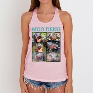 Moo Deng Picture Meme Funny Hippo Women's Knotted Racerback Tank