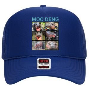 Moo Deng Picture Meme Funny Hippo High Crown Mesh Back Trucker Hat