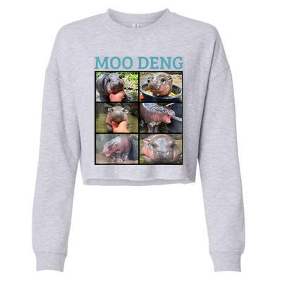 Moo Deng Picture Meme Funny Hippo Cropped Pullover Crew