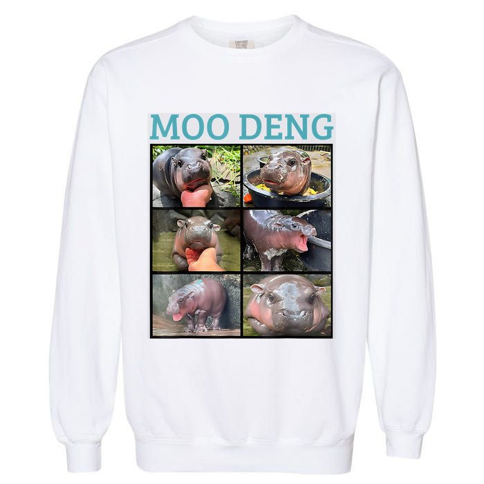 Moo Deng Picture Meme Funny Hippo Garment-Dyed Sweatshirt
