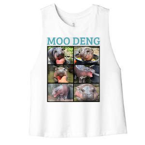 Moo Deng Picture Meme Funny Hippo Women's Racerback Cropped Tank