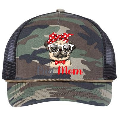 Mothers Day Pug Mom Funny Cute Puggle Mama Dog Lover Gift Retro Rope Trucker Hat Cap