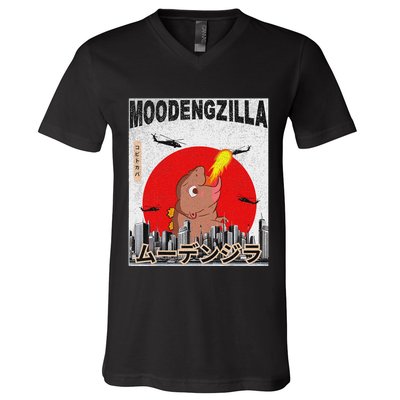 Moo Deng Pygmy Hippopotamus Funny Moodengzilla V-Neck T-Shirt