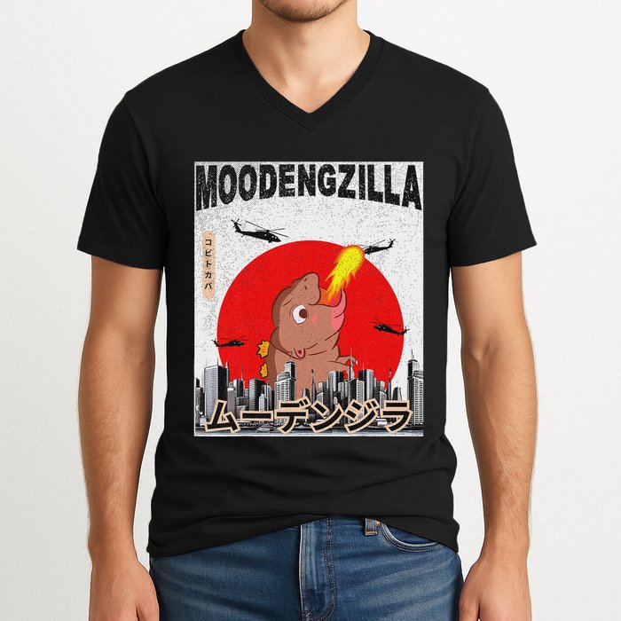 Moo Deng Pygmy Hippopotamus Funny Moodengzilla V-Neck T-Shirt