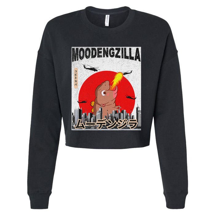 Moo Deng Pygmy Hippopotamus Funny Moodengzilla Cropped Pullover Crew