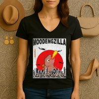 Moo Deng Pygmy Hippopotamus Funny Moodengzilla Women's V-Neck T-Shirt