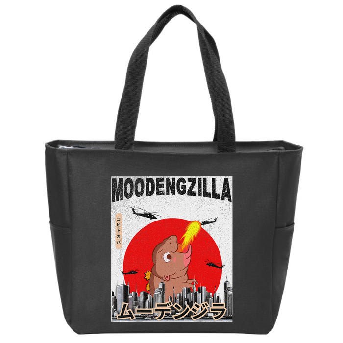 Moo Deng Pygmy Hippopotamus Funny Moodengzilla Zip Tote Bag