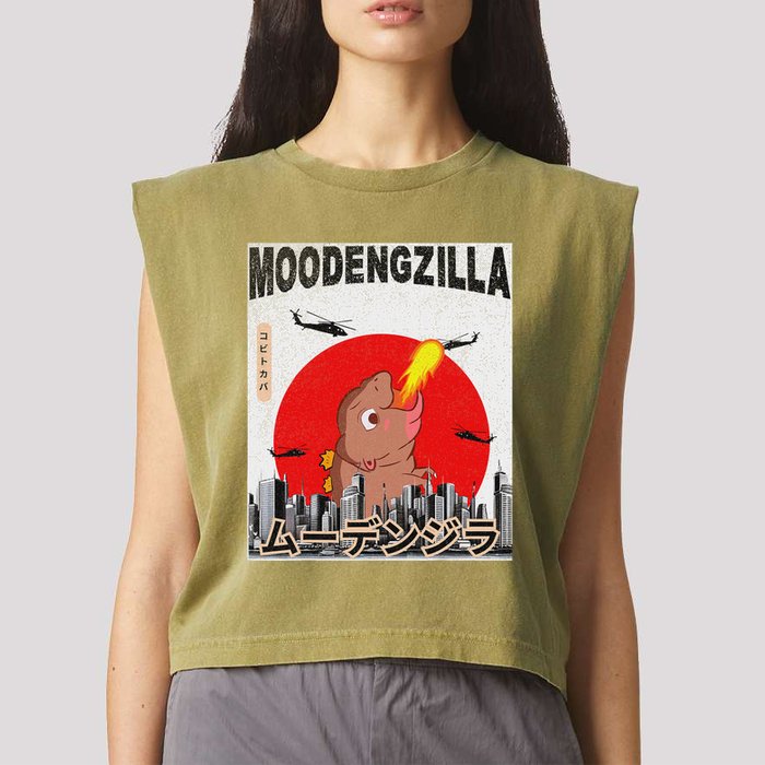 Moo Deng Pygmy Hippopotamus Funny Moodengzilla Garment-Dyed Women's Muscle Tee