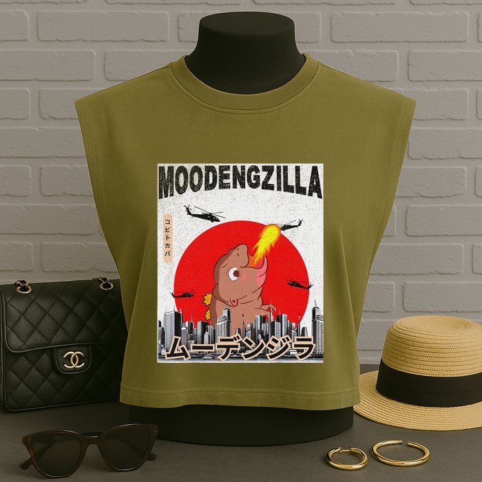 Moo Deng Pygmy Hippopotamus Funny Moodengzilla Garment-Dyed Women's Muscle Tee