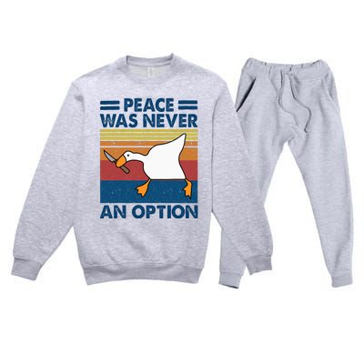 Murder Duck Peace Was Never An Option Duck With Knife Meme Premium Crewneck Sweatsuit Set