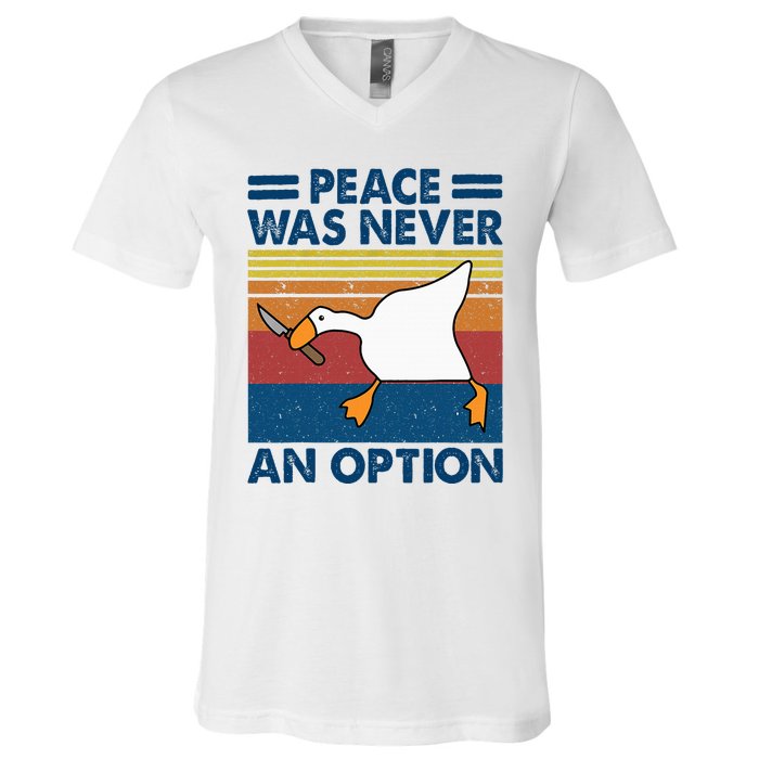 Murder Duck Peace Was Never An Option Duck With Knife Meme V-Neck T-Shirt