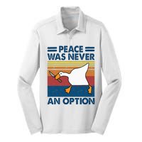 Murder Duck Peace Was Never An Option Duck With Knife Meme Silk Touch Performance Long Sleeve Polo