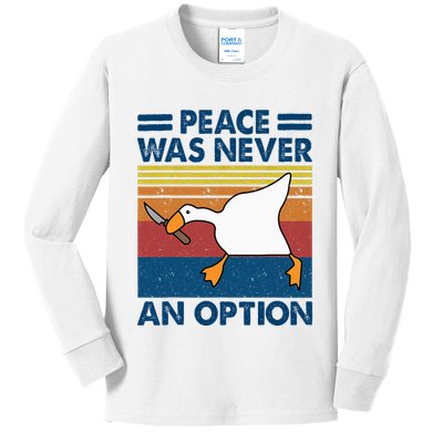 Murder Duck Peace Was Never An Option Duck With Knife Meme Kids Long Sleeve Shirt