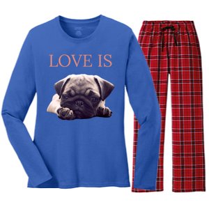 Mothers Day Pug Gift Pug Mom Life Love Dog Women's Long Sleeve Flannel Pajama Set 