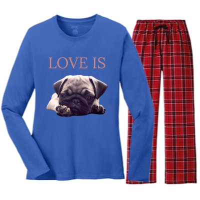 Mothers Day Pug Gift Pug Mom Life Love Dog Women's Long Sleeve Flannel Pajama Set 