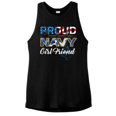 Memorial Day Proud Nav'y GirlFriend Ladies PosiCharge Tri-Blend Wicking Tank