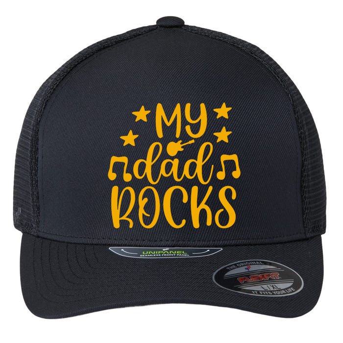 My Dad Rocks Musicial Flexfit Unipanel Trucker Cap