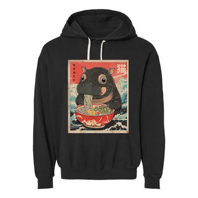 Moo Deng Ramen Japanese Vintage Moo Deng Japanese Noodles Garment-Dyed Fleece Hoodie