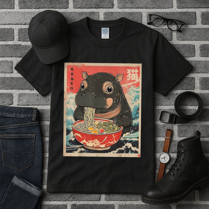 Moo Deng Ramen Japanese Vintage Moo Deng Japanese Noodles Tall T-Shirt