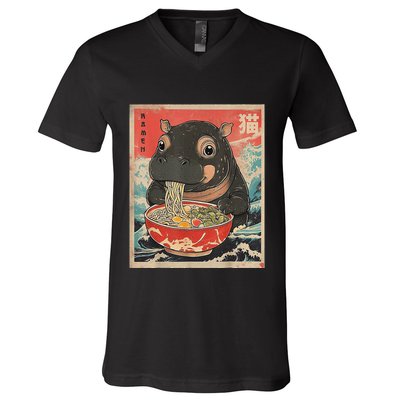 Moo Deng Ramen Japanese Vintage Moo Deng Japanese Noodles V-Neck T-Shirt
