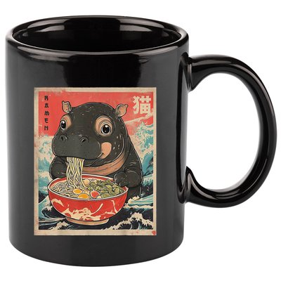 Moo Deng Ramen Japanese Vintage Moo Deng Japanese Noodles 11oz C Handle Ceramic Mug