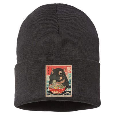 Moo Deng Ramen Japanese Vintage Moo Deng Japanese Noodles Sustainable Knit Beanie