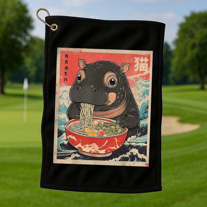 Moo Deng Ramen Japanese Vintage Moo Deng Japanese Noodles Golf Towel