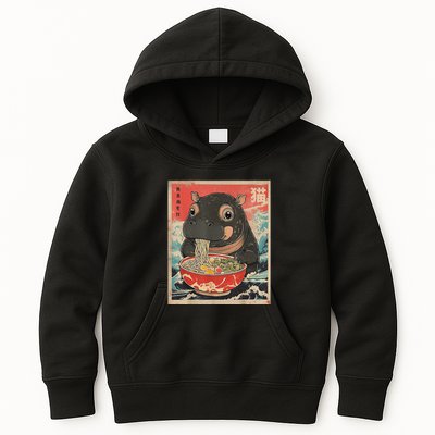 Moo Deng Ramen Japanese Vintage Moo Deng Japanese Noodles Kids Hoodie