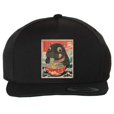 Moo Deng Ramen Japanese Vintage Moo Deng Japanese Noodles Wool Snapback Cap