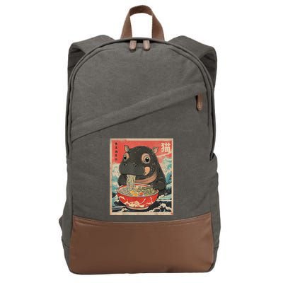 Moo Deng Ramen Japanese Vintage Moo Deng Japanese Noodles Cotton Canvas Backpack