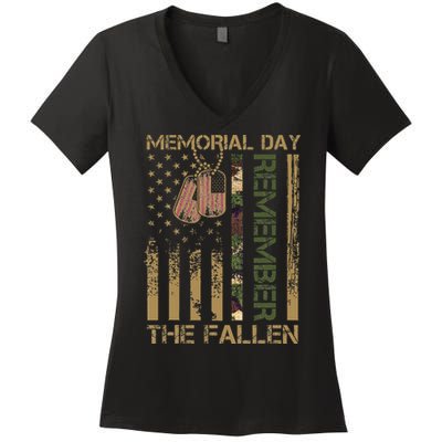 Memorial Day Remember The Fallen Veteran Military Vintage Women's V-Neck T-Shirt