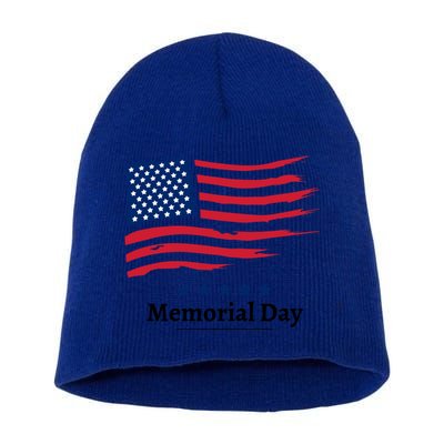 Memorial Day Remember And Honor America Flag Meaningful Gift Short Acrylic Beanie
