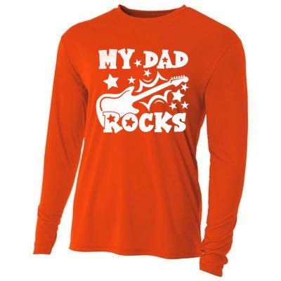 My Dad Rocks Funny Fathers Day Dad Vintage Gift Cooling Performance Long Sleeve Crew