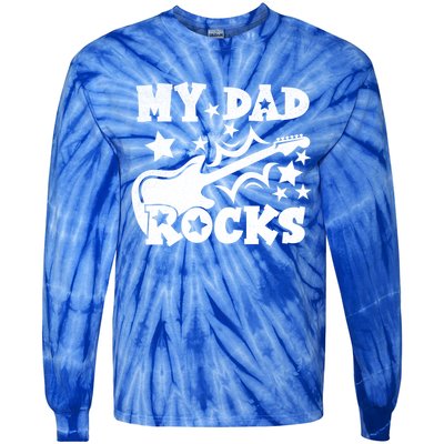 My Dad Rocks Funny Fathers Day Dad Vintage Gift Tie-Dye Long Sleeve Shirt