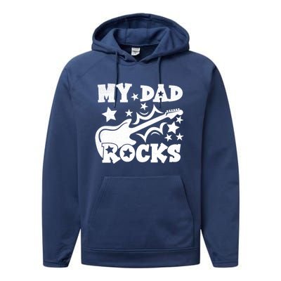 My Dad Rocks Funny Fathers Day Dad Vintage Gift Performance Fleece Hoodie