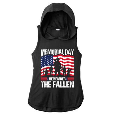 Memorial Day Remember the Proud Veteran Military Vintage Ladies PosiCharge Tri-Blend Wicking Draft Hoodie Tank