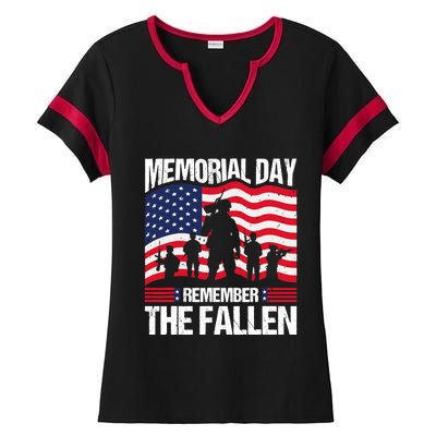 Memorial Day Remember the Proud Veteran Military Vintage Ladies Halftime Notch Neck Tee