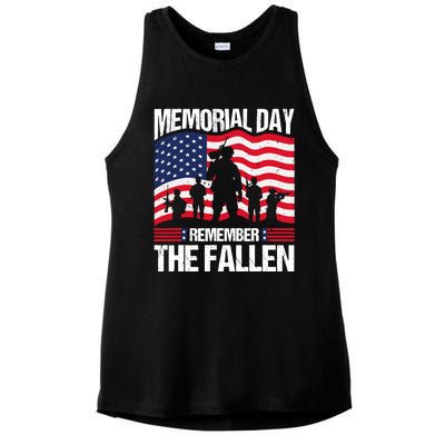 Memorial Day Remember the Proud Veteran Military Vintage Ladies PosiCharge Tri-Blend Wicking Tank