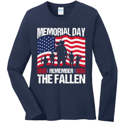 Memorial Day Remember the Proud Veteran Military Vintage Ladies Long Sleeve Shirt