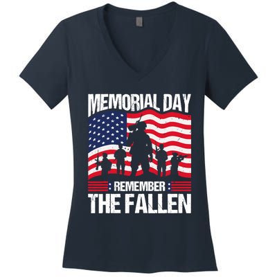 Memorial Day Remember the Proud Veteran Military Vintage Women's V-Neck T-Shirt