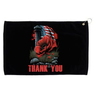 Memorial Day Red Poppy Flower Fallen Hero Veteran Usa Flag Gift Grommeted Golf Towel