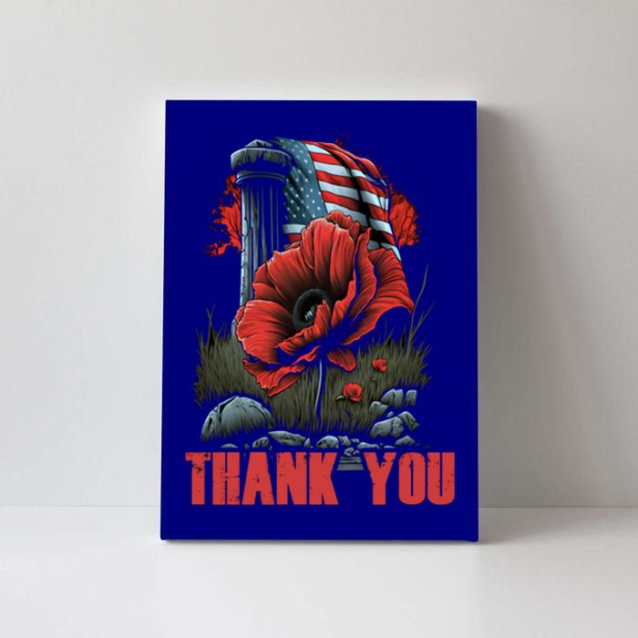 Memorial Day Red Poppy Flower Fallen Hero Veteran Usa Flag Gift Canvas