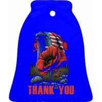 Memorial Day Red Poppy Flower Fallen Hero Veteran Usa Flag Gift Ceramic Bell Ornament