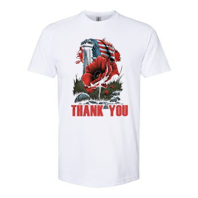 Memorial Day Red Poppy Flower Fallen Hero Veteran Usa Flag Gift Softstyle® CVC T-Shirt