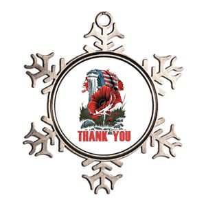 Memorial Day Red Poppy Flower Fallen Hero Veteran Usa Flag Gift Metallic Star Ornament