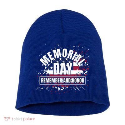 Memorial Day Remember And Honor Fun Veteran Graphic Great Gift Short Acrylic Beanie