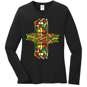 Melting Down Rubik Rubix Rubics Player Cube Ladies Long Sleeve Shirt