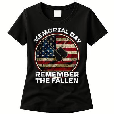 Memorial Day Remember The Fallen Us Vintage Veteran Military Womens T-Shirt