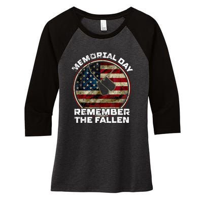 Memorial Day Remember The Fallen Us Vintage Veteran Military Women's Tri-Blend 3/4-Sleeve Raglan Shirt