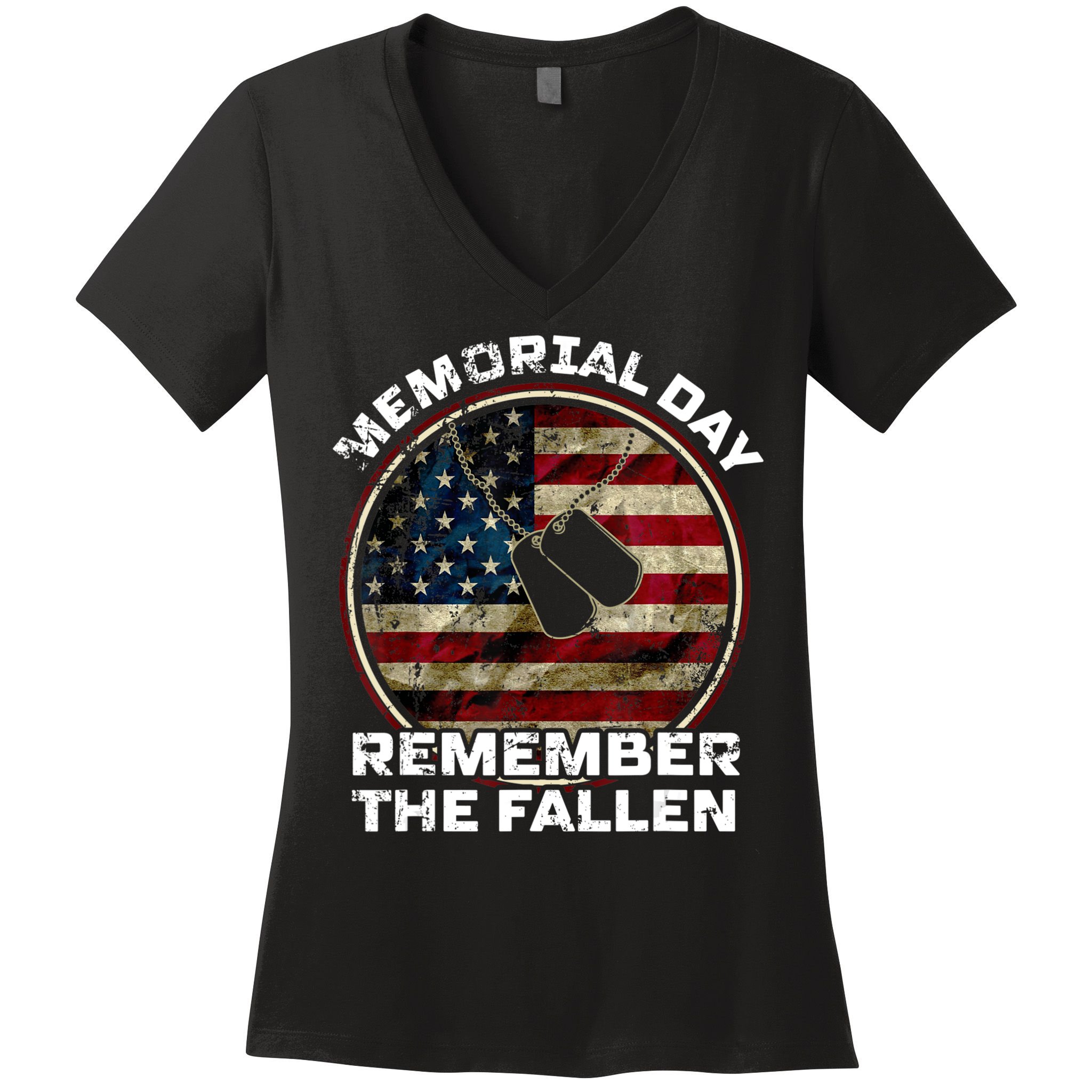 Memorial Day Remember The Fallen Us Vintage Veteran Military Women's V-Neck T-Shirt